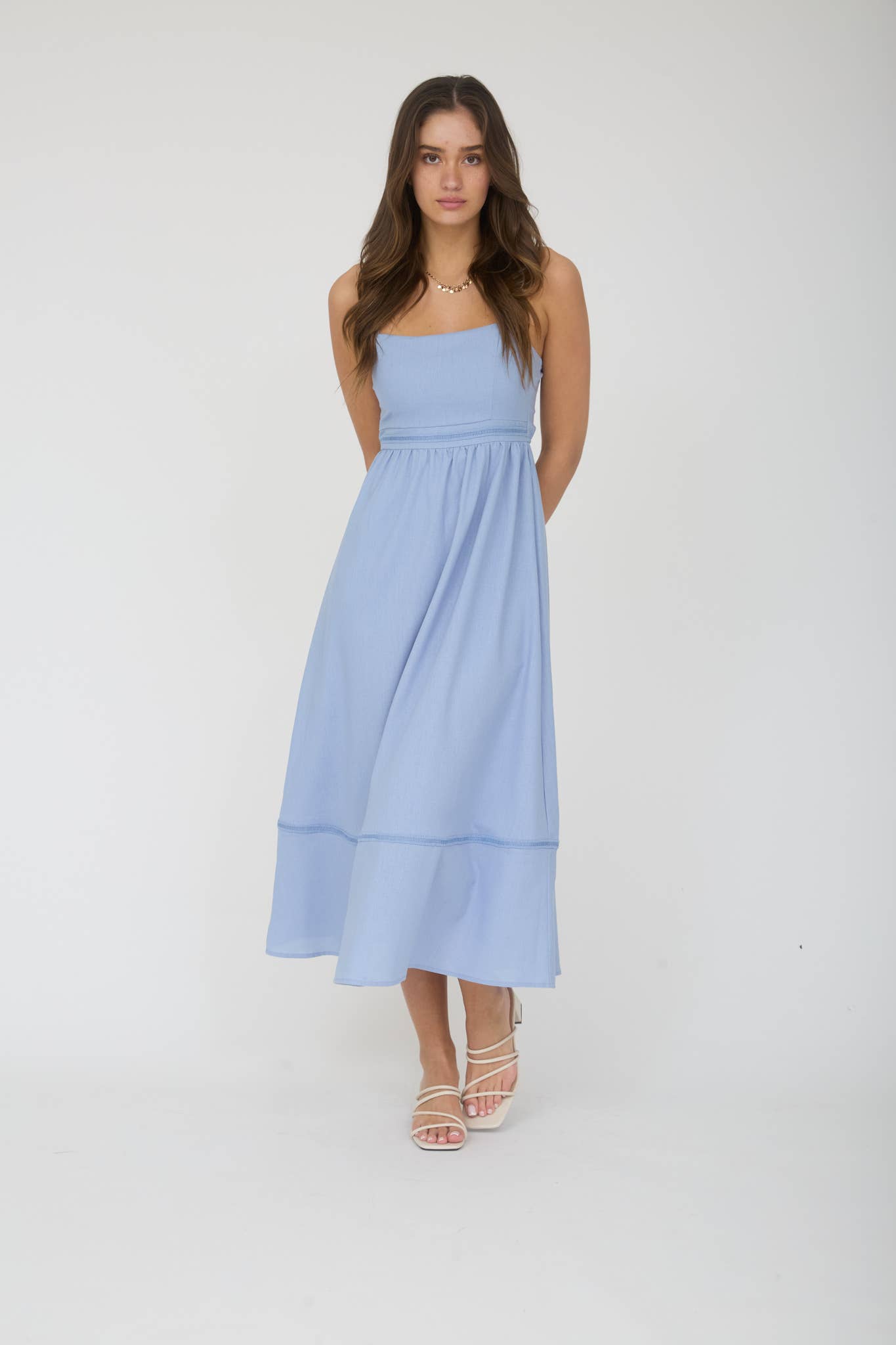 dusty blue lace midi dress Kendra Embroidered Midi Dress in Dusty Blue